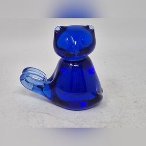 Cobalt Blue Glass Cat Figurine